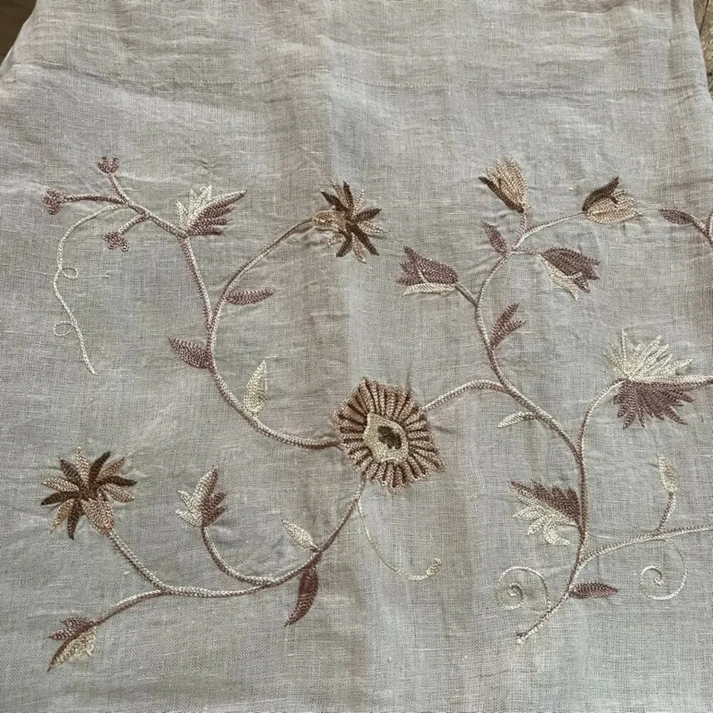 Unbranded Floral Embroidered Linen Curtain Panels (2) 38 x 82 in Light Filtering